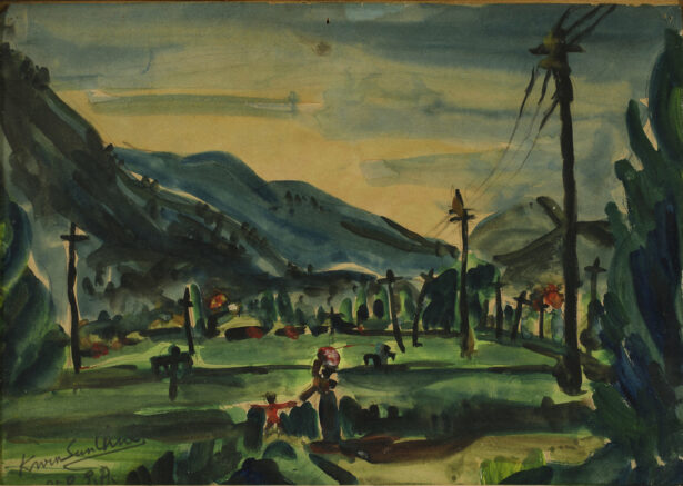 Kwun Suncheol, 상주 해그름 Sangju Sunset, 1956, Watercolor on paper, 24 x 34cm