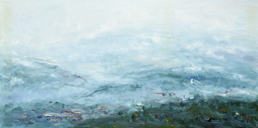 Kwun Suncheol, 화원 팔각정에서 앞산 Apsan at the Octagonal Pavilion of Hwawon, 2004, Oil on canvas, 60 x 120cm